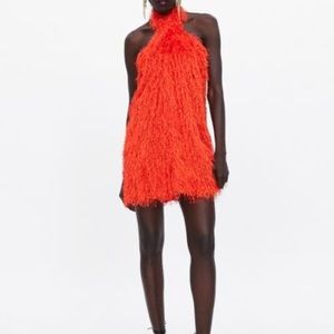 Zara Orange Sequin Halter Dress
